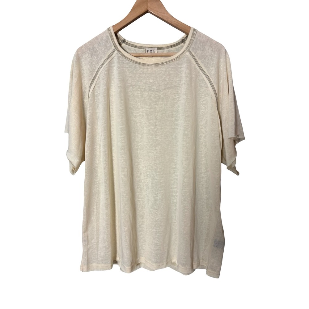 POL Oversized Slub Knit Tee S Cream Contrast Stitch SMT2730 Cotton Blend
